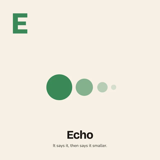 E is for Echo. It says it, then says it smaller.