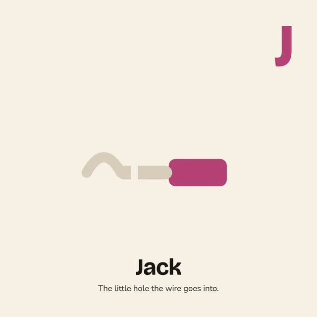 J is for Jack. The little hole the wire goes into.